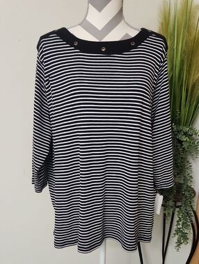 Jason Maxwell Striped Boatneck Top with Grommet Detail
